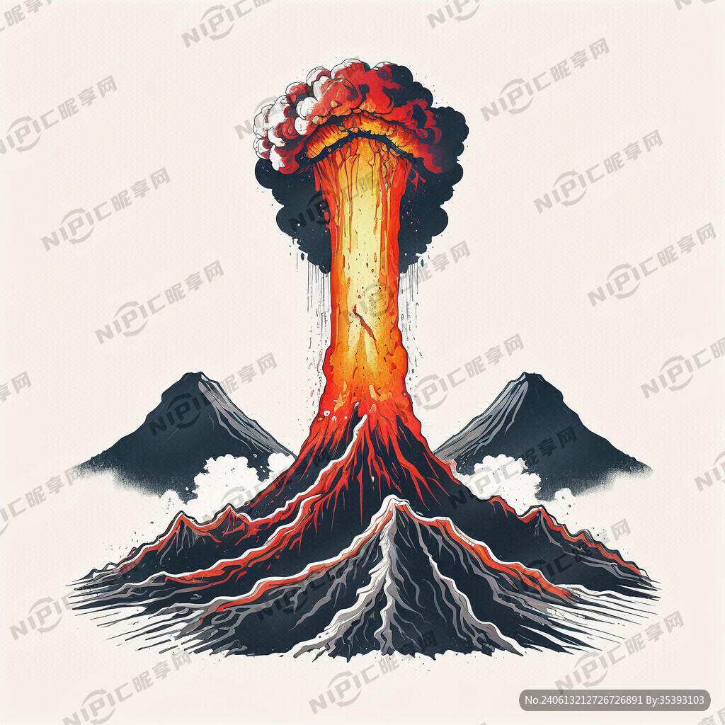 火山喷发无背景简笔画