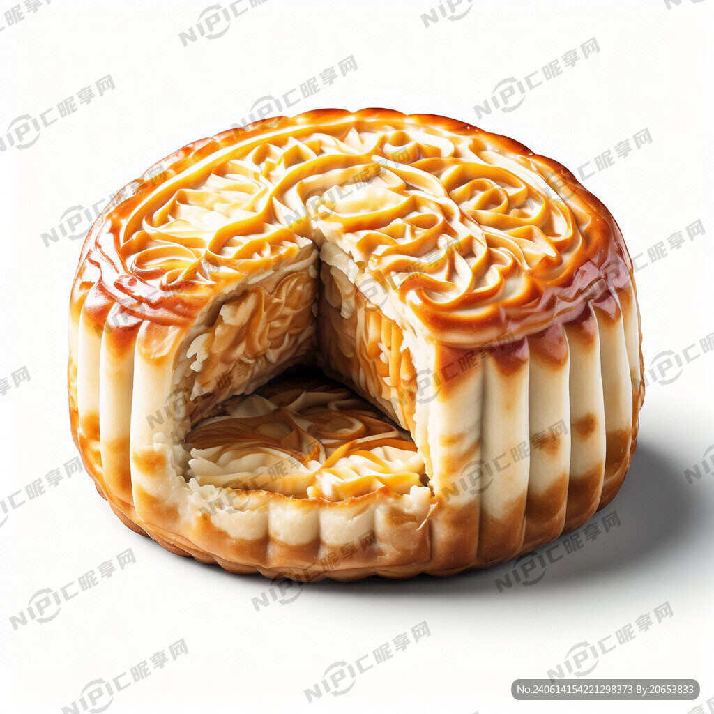 金黄色的月饼 纯白色背景