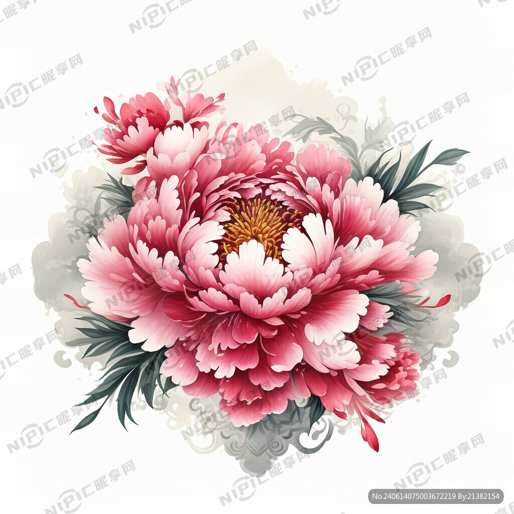 手绘牡丹花 数码印花 四方连续