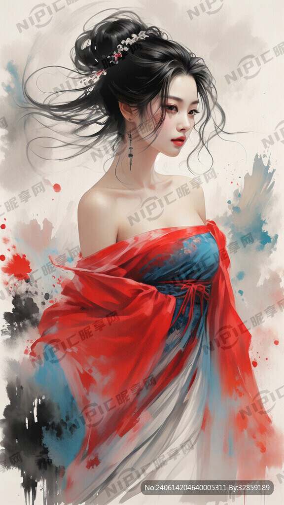 露肩美女 国潮风 朦胧感