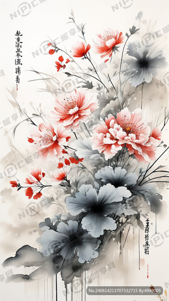 花草中国国潮风格优美 白底