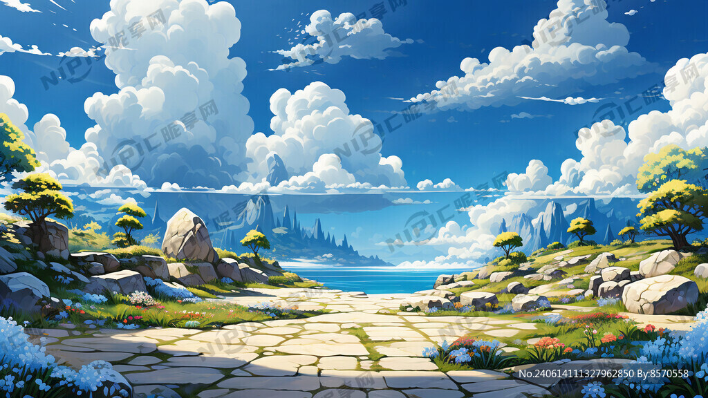 园林景观石 白云蓝色天空
