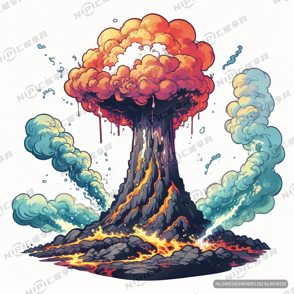 卡通火山烟雾