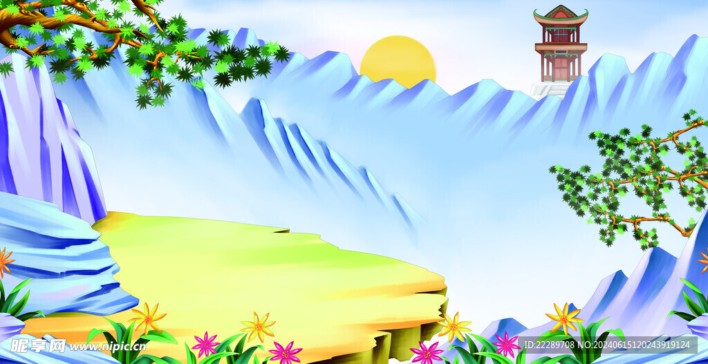 卡通群山风景