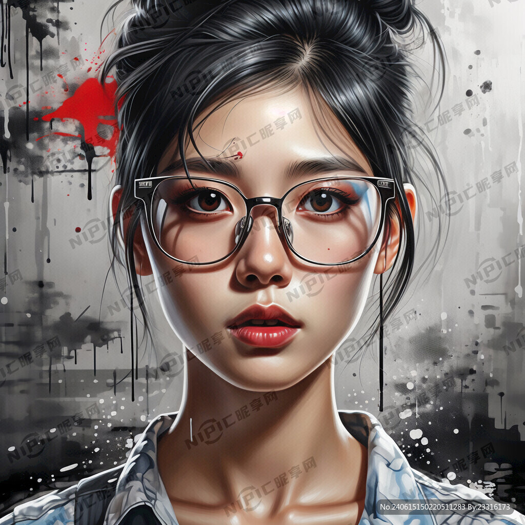 戴眼镜美女 脸上满是涂鸦