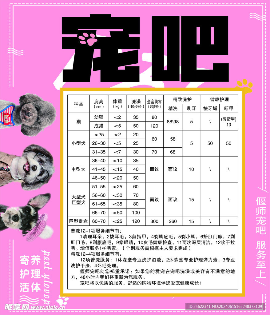 宠物价目表图片