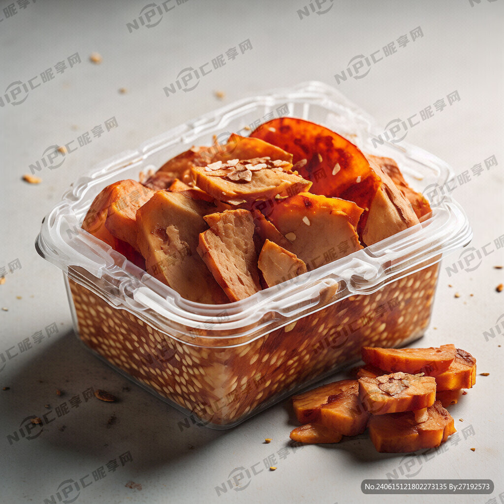 一个一次性塑料盒装着被切成片的