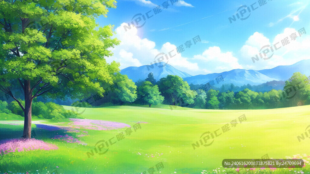 绿色草原粉紫色小花