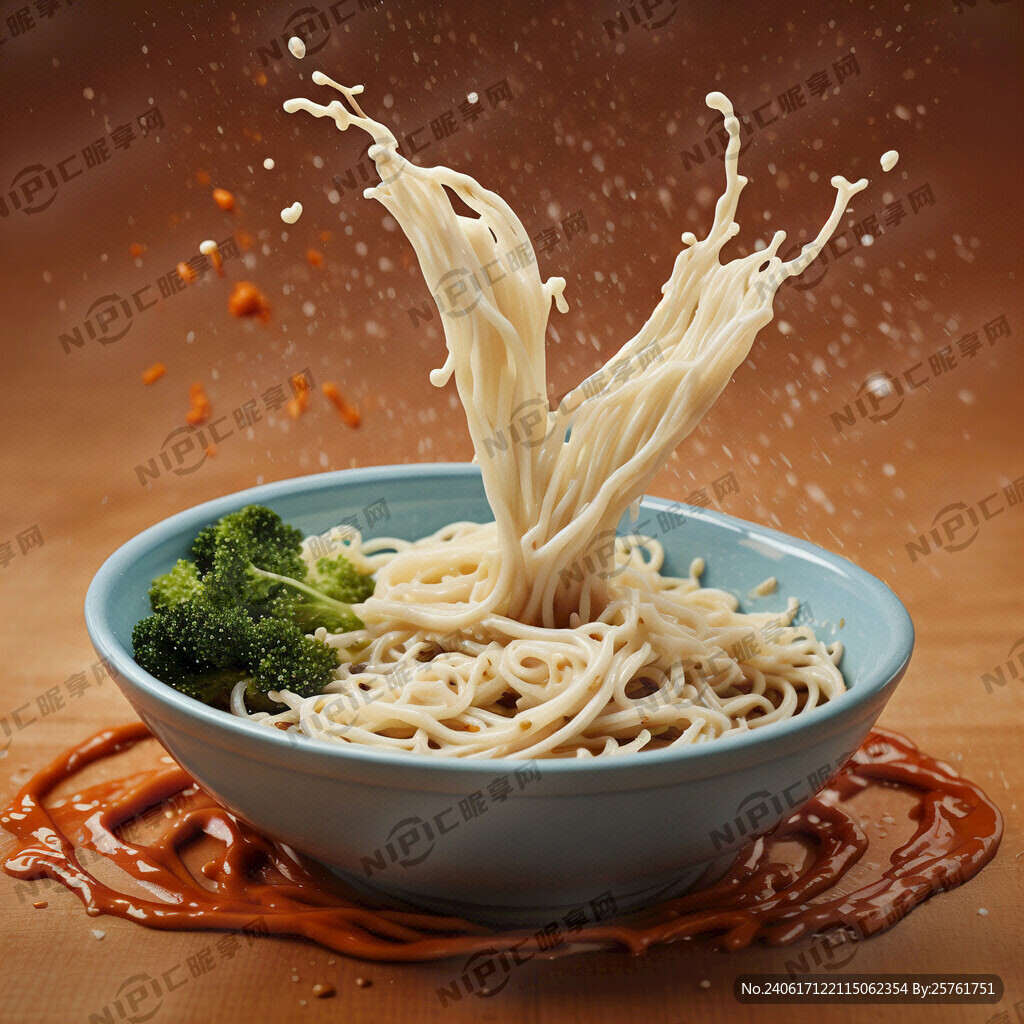 面条 汤汁溅起 近景