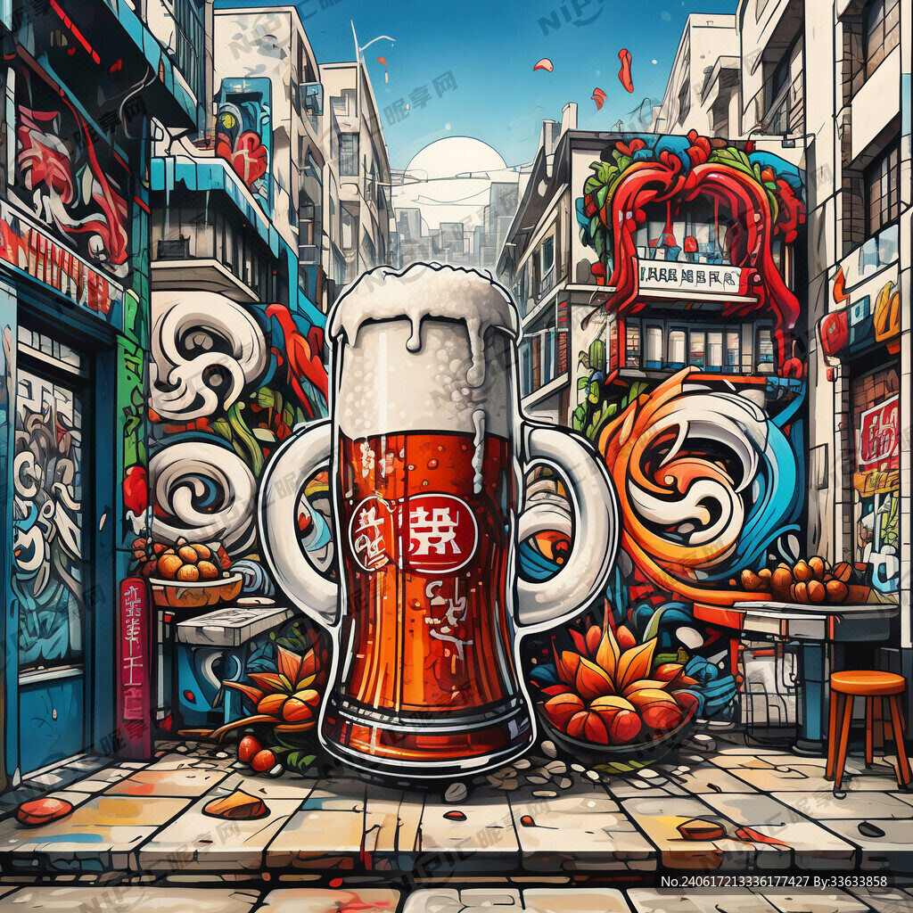 酒吧餐馆涂鸦青岛啤酒街道