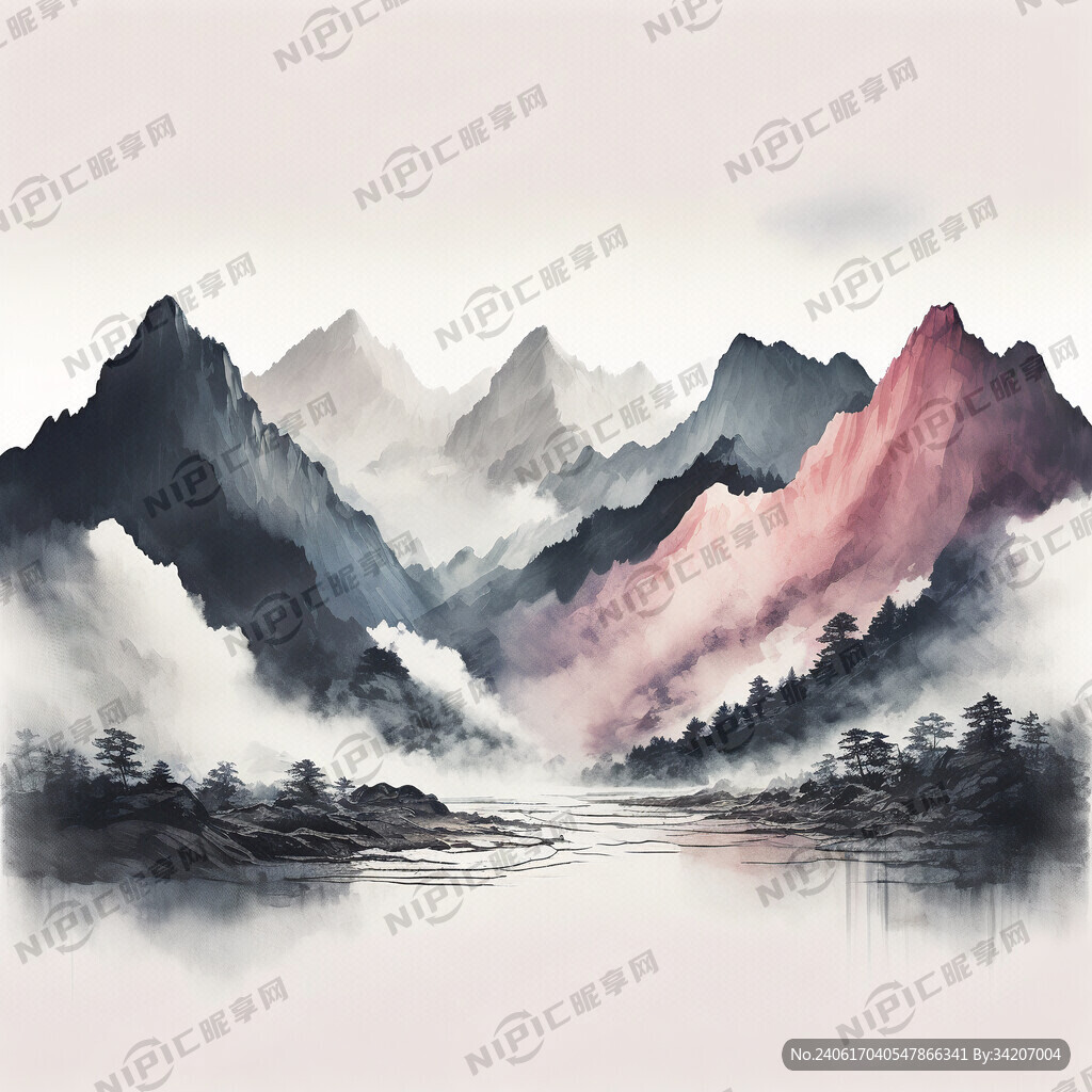 山川 纯线条画 纯色线条