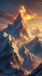 日照金山、雪山，金色山顶，震撼高山