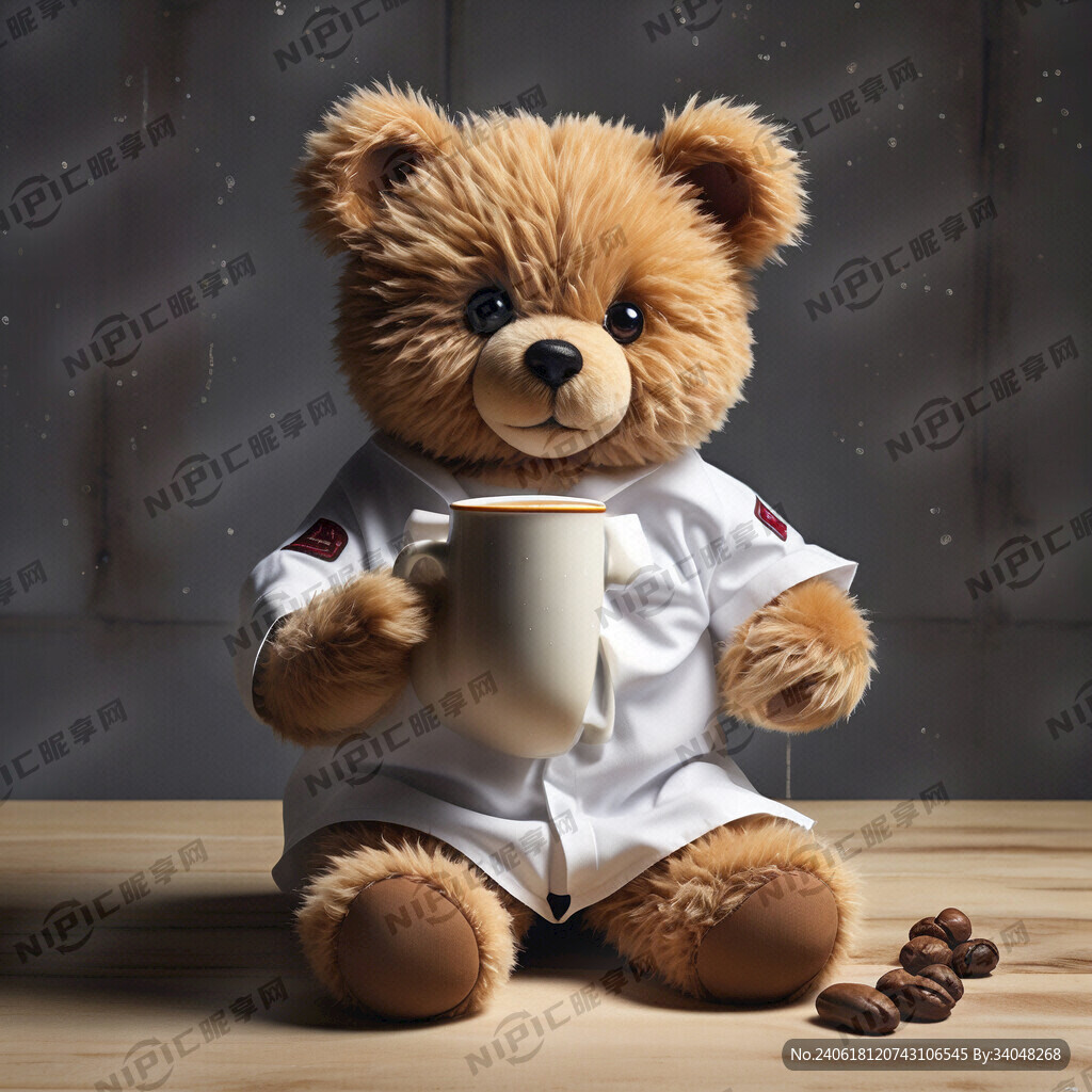 喝咖啡穿白大褂的泰迪熊