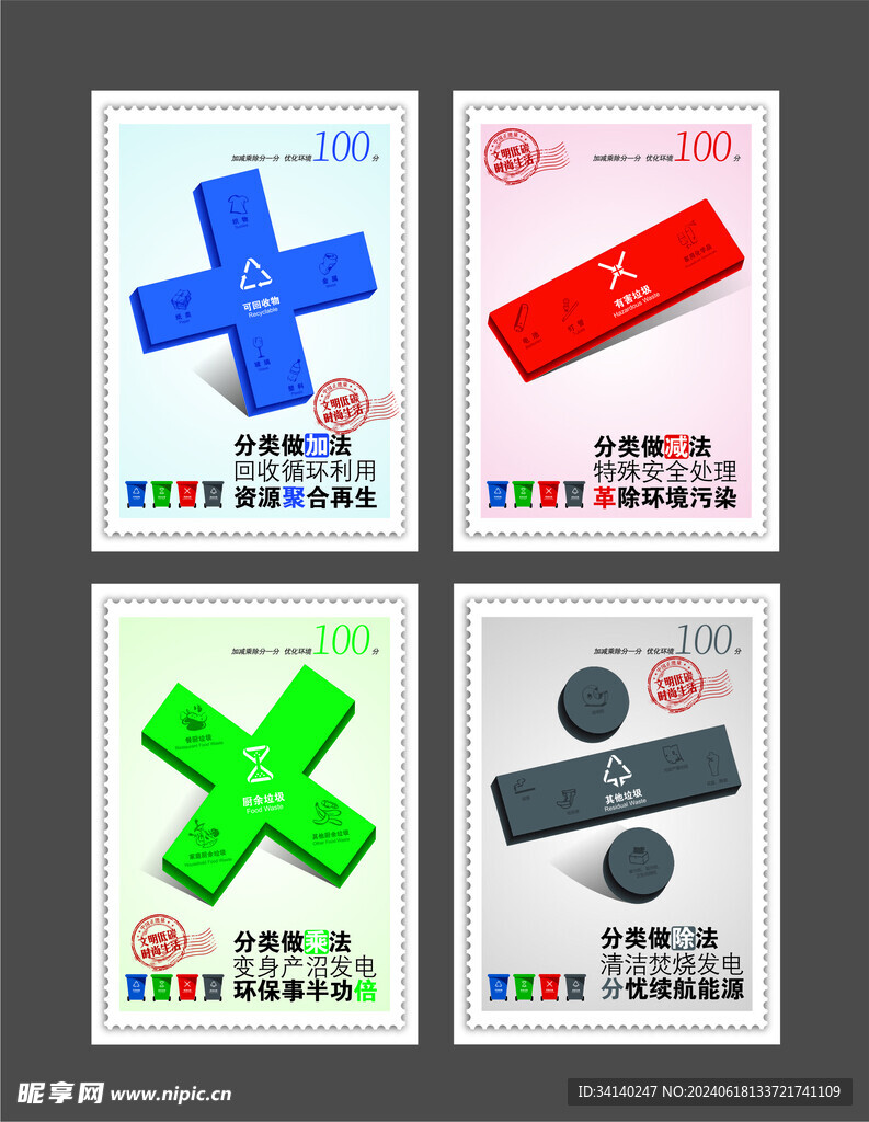 四色垃圾分类 贴纸