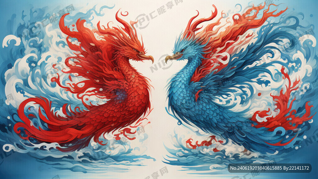 龙和凤在一起 有立体感 中国画