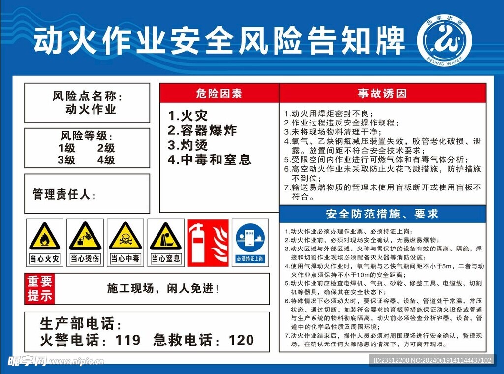 动火作业安全风险告知牌