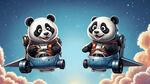 卡通  两只熊猫坐飞机  横跨大西洋
