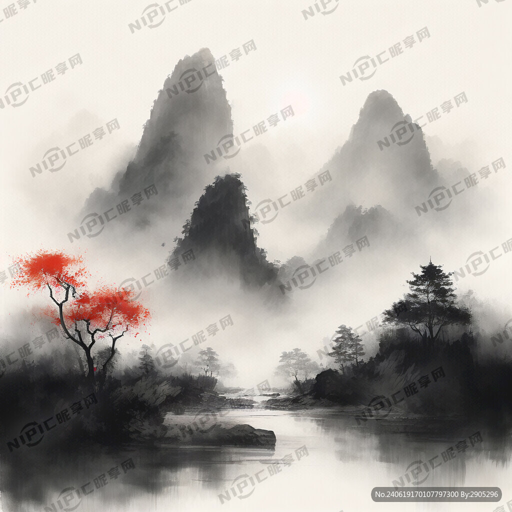 岳麓山的水墨山水画