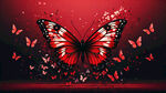 蝶变海报，高级感，红黑背景，蝴蝶有玻璃破碎感