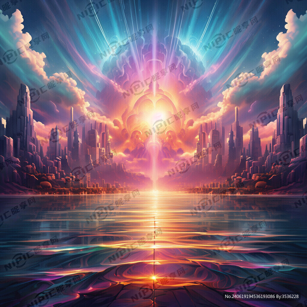 水面 炫彩质感 梦幻背景 光芒