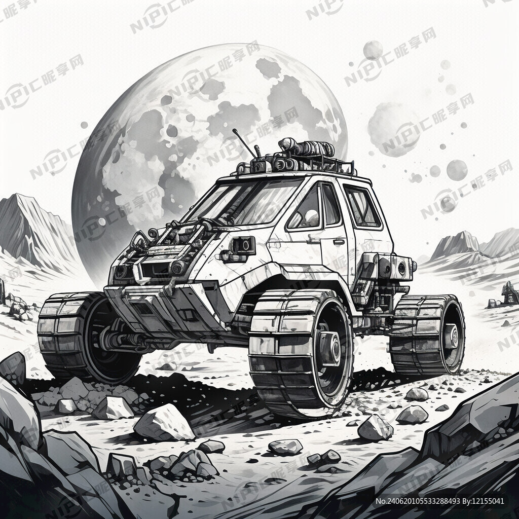 月球车 挖土 中字 线条画
