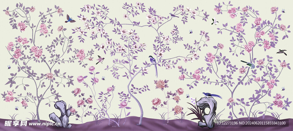 中式花鸟壁画         