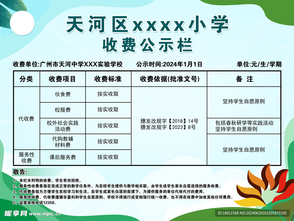 收费公示栏