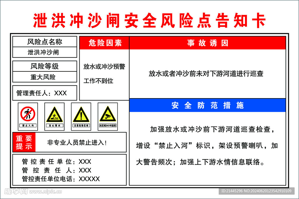 泄洪冲沙闸安全风险点告知牌
