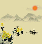 中国风山水菊花图