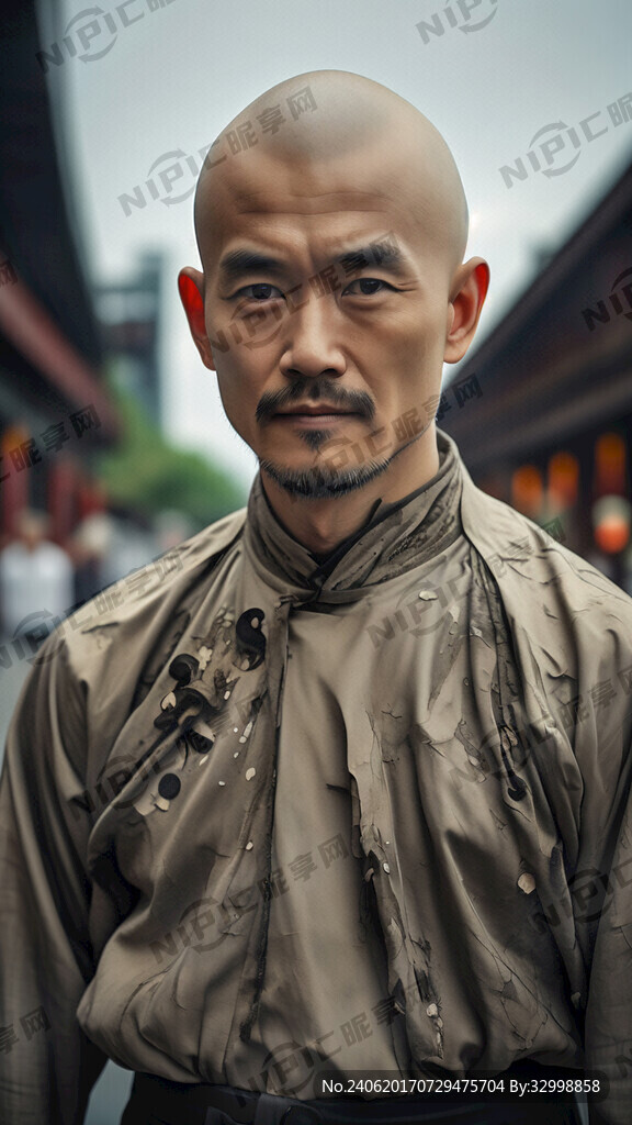 一脸严肃又很酷的光头大叔