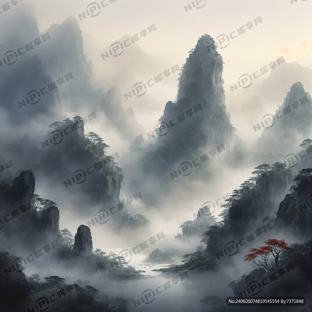 山谷 中国风 中国画 山水