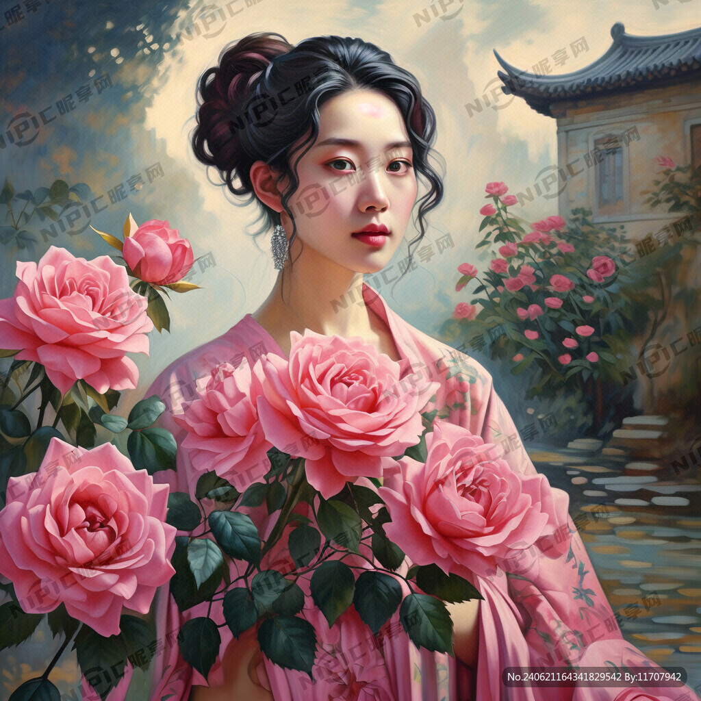 粉色玫瑰 女人 手拿玫瑰