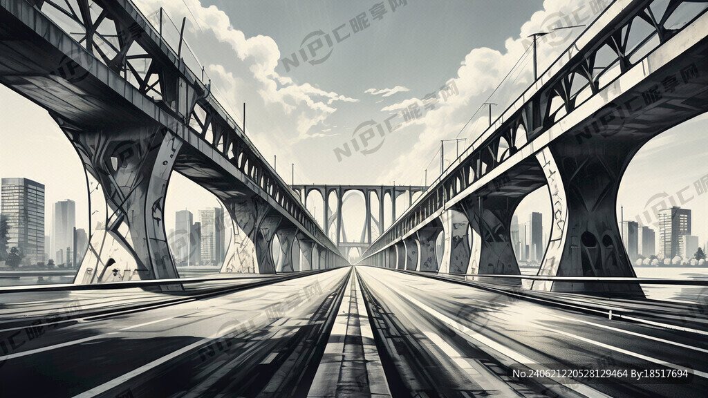 远处有高架桥的道路背景图