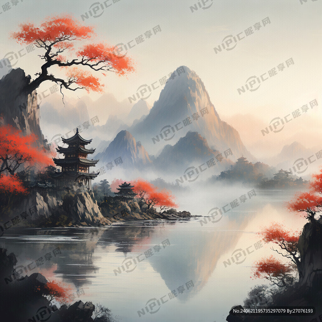 浪漫情人节 中国风 山水相连