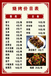 烧烤价目表