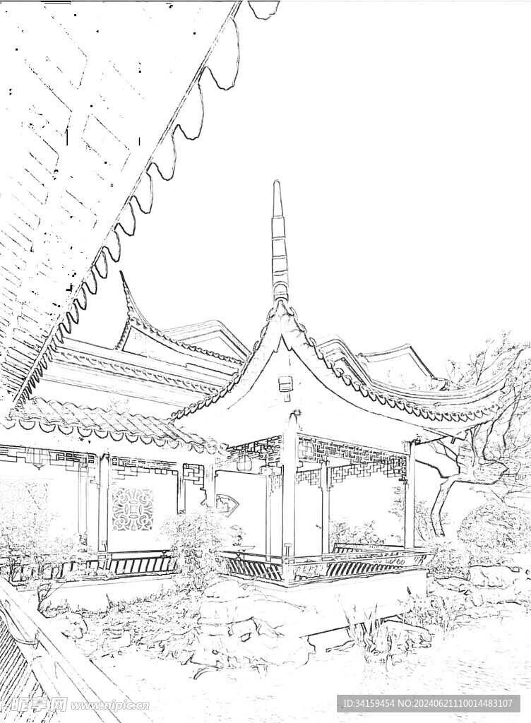 苏式古建筑线条画