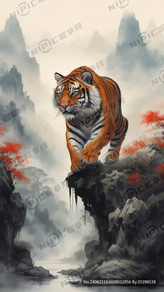 正在上山的老虎 山谷 中国风