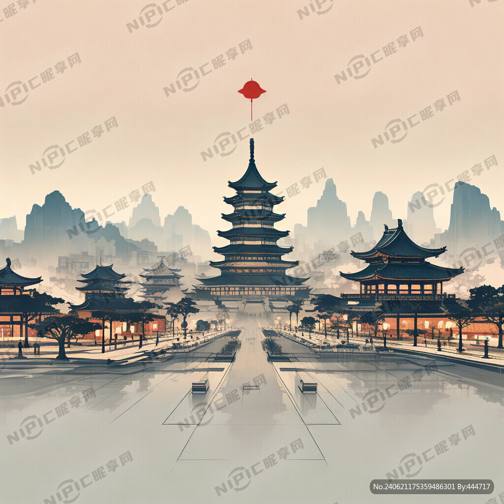 唐朝 长安古城 简约 矢量