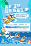 蓝色暑期游泳培训班招生海报