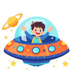 卡通可爱科技太空宇宙飞船装饰插