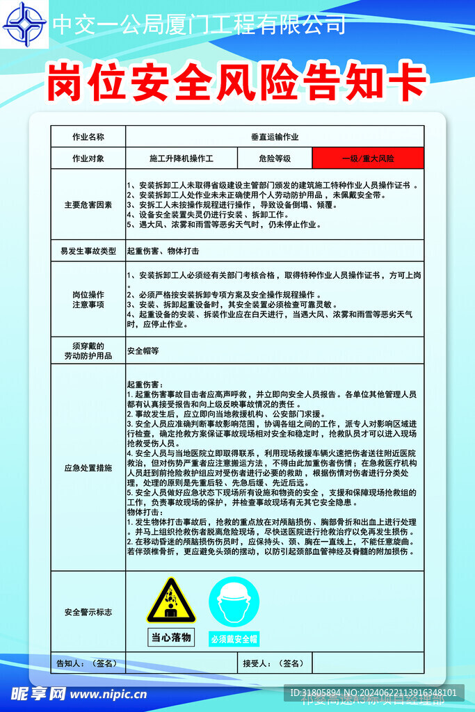 岗位风险告知卡