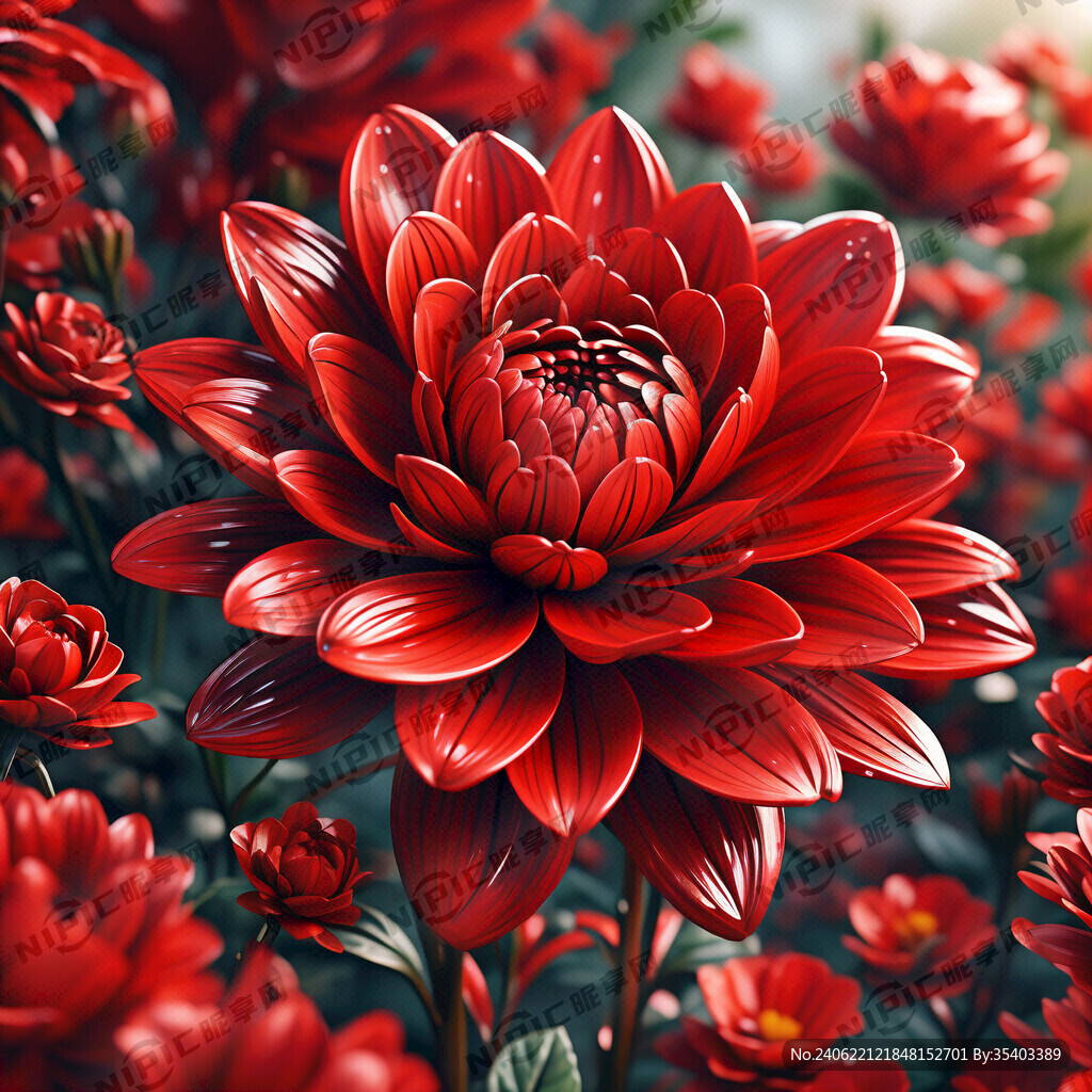 红色3D手绘花