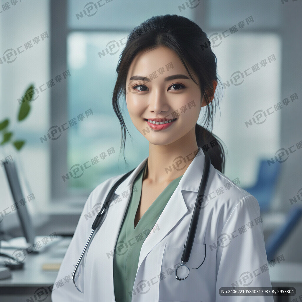 正面美女医生 微笑 平光