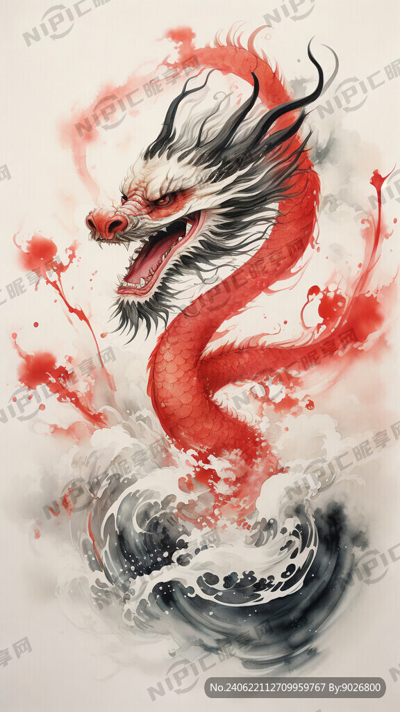 中国龙  红色 盘旋