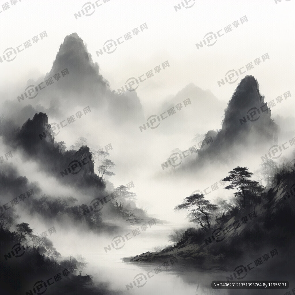 山谷 中国风 中国画 山水