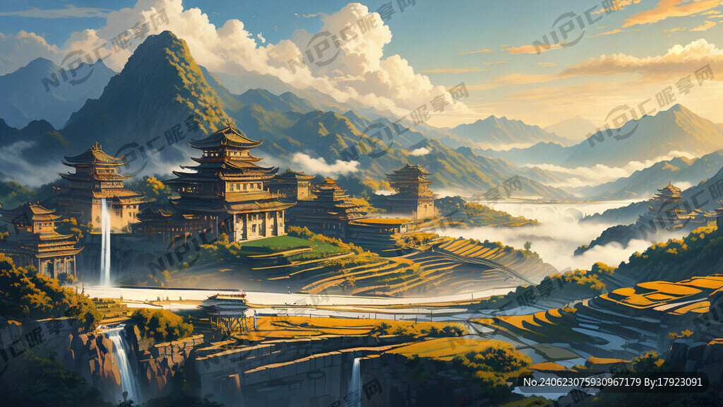 山 梯田  高铁 大楼 中国