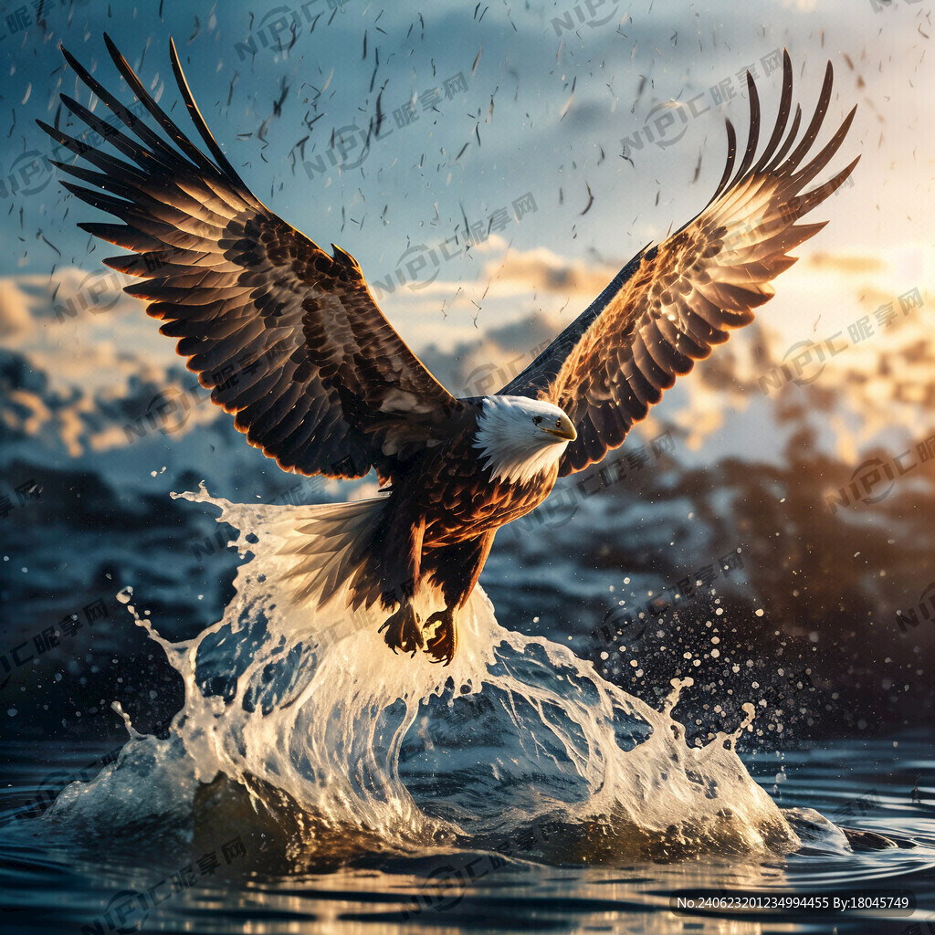 大水面上飞翔的雄鹰