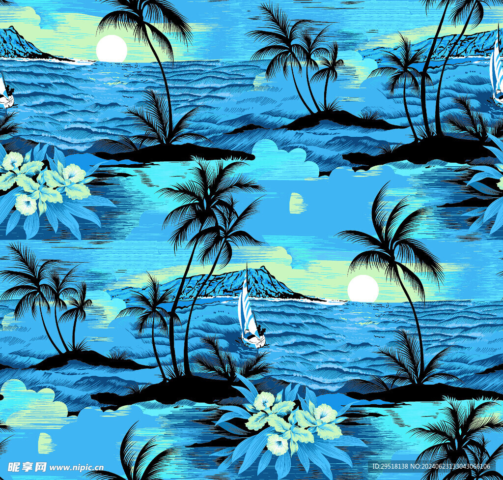 手绘海洋椰树