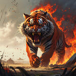 大火和大草原里面  出来一只张开大嘴的老虎只有头