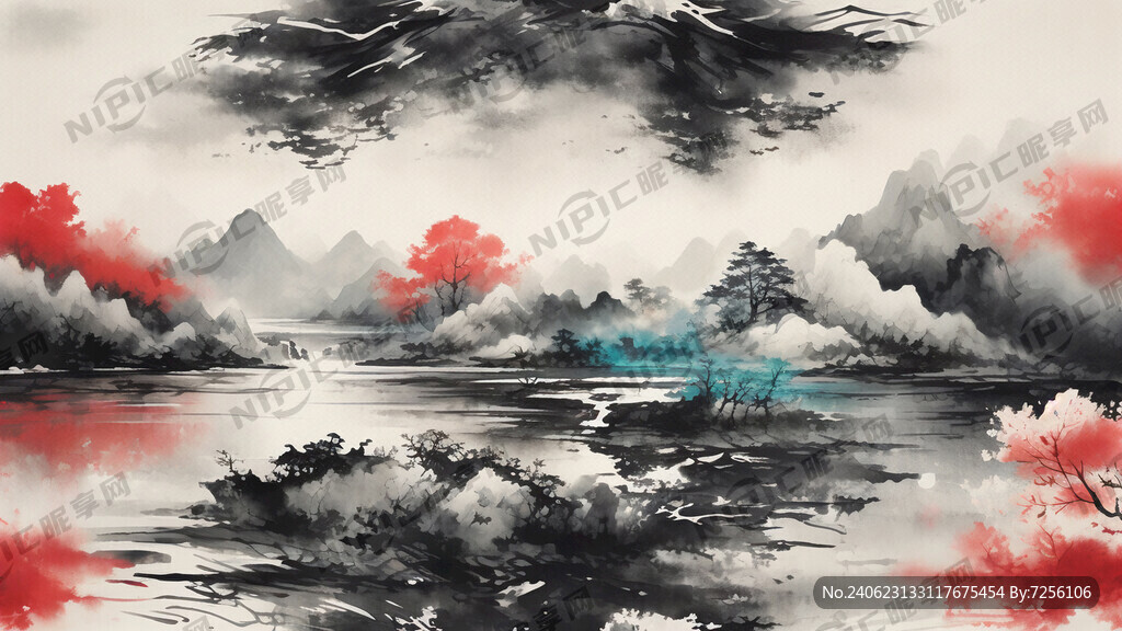 手绘国风山水浅色